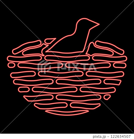 Neon bird's nest with bird red color vector illustration image flat style 122634507