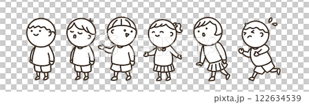 Simple illustration of children lining up - line drawing 122634539