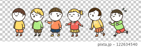 孩子們排成一列的簡單插圖 - 彩色 122634540
