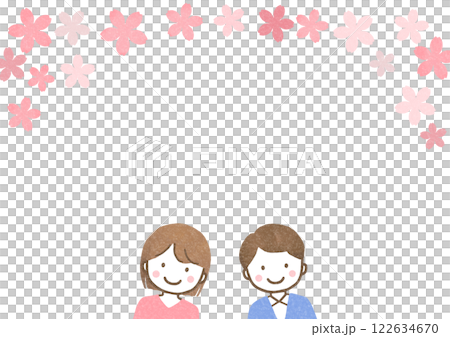 子供たちと桜のフレーム 122634670