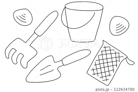 ゆるめシンプル潮干狩りセット　線画 122634780