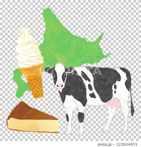 Hand-drawn illustrations of Hokkaido dairy products and cows Hand-drawn illustrations of Hokkaido dairy products and cows 122634855