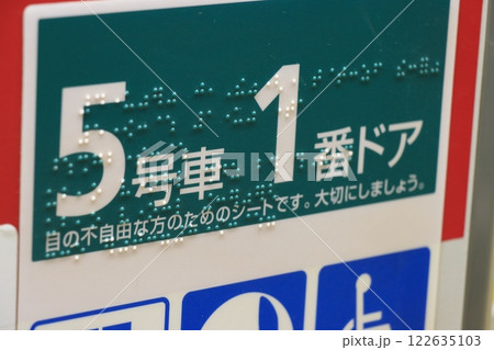 駅の施設の点字表示　ホームドアの車両番号と点字表示 122635103