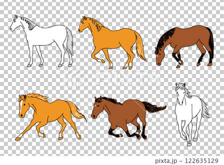 手繪各種姿勢的馬匹插圖 122635129