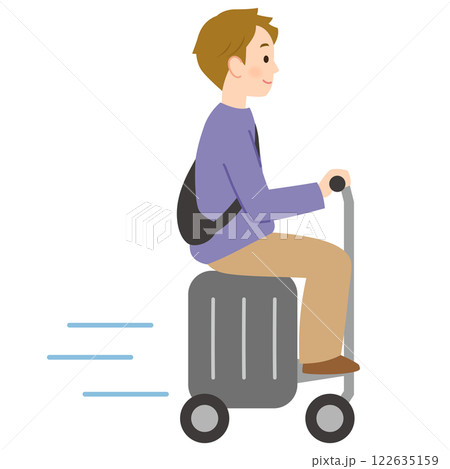 電動スーツケースに乗って移動する若い男性 電動スーツケースに乗って移動する若い男性 122635159