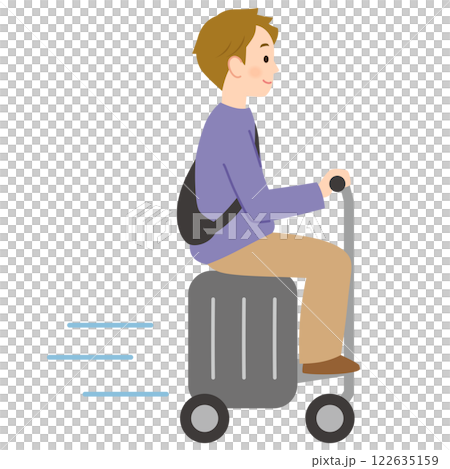 電動スーツケースに乗って移動する若い男性 電動スーツケースに乗って移動する若い男性 122635159