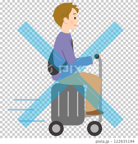 A young man traveling on an electric suitcase A young man traveling on an electric suitcase 122635194