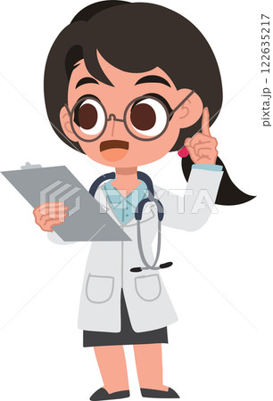 Adorable female physician doctor character holding a patient file 122635217