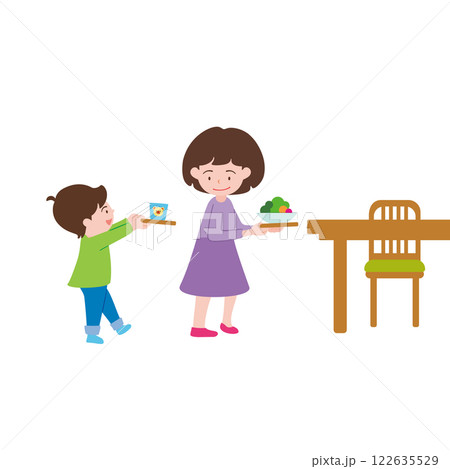 お手伝い2_3食事をテーブルに運ぶ carry meal on the table 122635529