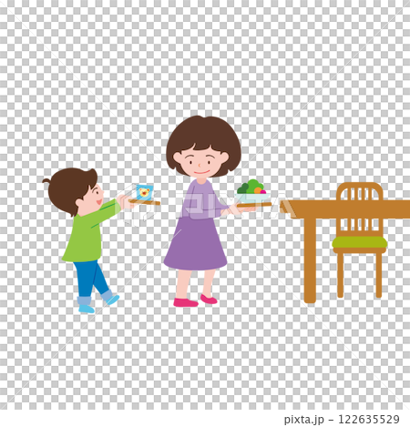 お手伝い2_3食事をテーブルに運ぶ carry meal on the table 122635529