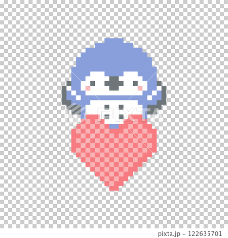 Pixel art of a red heart and a blue owl 122635701