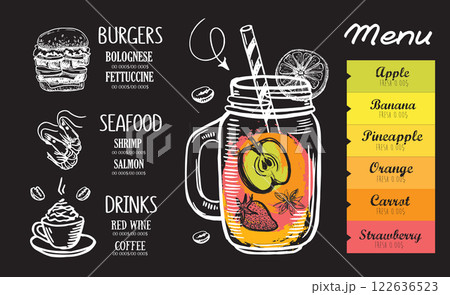 Juice menu, hand drawn. Smoothie.	 122636523