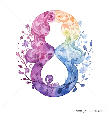 Two women creating number eight for women's day celebration 122637156