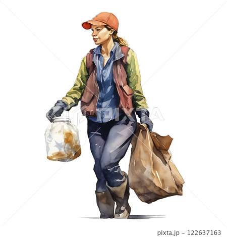 Volunteer picking up trash in a public park, environmental awareness 122637163