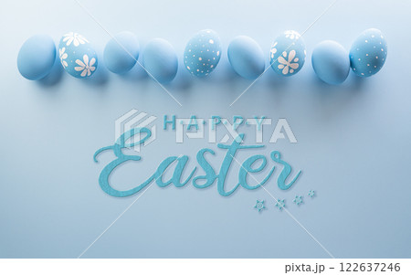 Happy easter! Colourful Easter eggs on pastel background. Decoration concept for greetings and presents on Easter Day celebrate time. 122637246