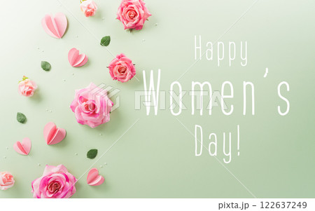 Happy Mother's day and Women's Day decoration concept made from flower and the text on pastel background. 122637249