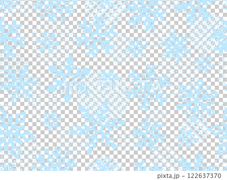 Light blue paper-cut style snowflake, dot and stripe circle pattern background 122637370