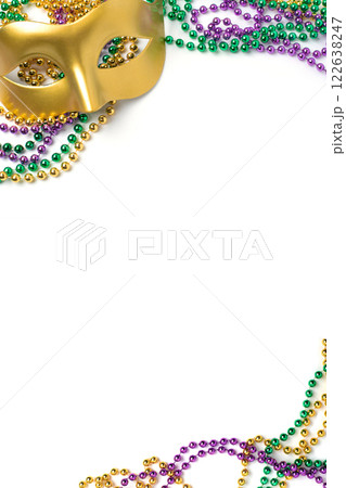 Mardi gras beads frame isolated on white background Mardi gras beads frame isolated on white background 122638247