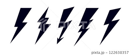 Lightning, flash, thunderbolt. Energy flash icon set, thunderbolt lightning symbol. Graphic set of simple lightning, flash, thunderbolt, abstract shape, design elements. Vector Illustration Lightning, flash, thunderbolt. Energy flash icon set, thunderbolt lightning symbol. Graphic set of simple lightning, flash, thunderbolt, abstract shape, design elements. Vector Illustration 122638357