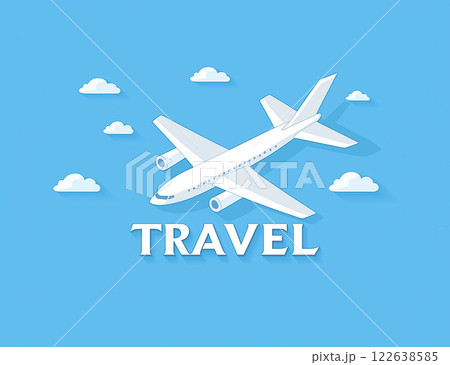 旅行イメージ　飛行機で飛び立つ 122638585