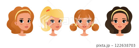 Woman Face Head with Different Hairstyle Vector Set Woman Face Head with Different Hairstyle Vector Set 122638703