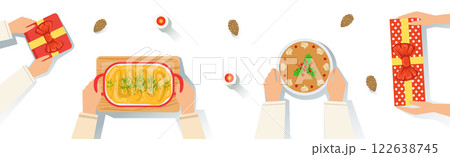 Festive Meal and Dish Cooking and Culinary Vector Set 122638745