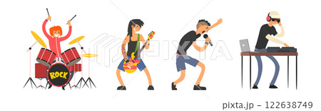 Man Character Musician Play Musical Instrument Vector Set 122638749