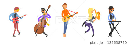 Man Character Musician Play Musical Instrument Vector Set 122638750