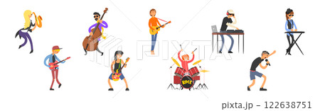 Man Character Rock Musician Play Musical Instrument Vector Set 122638751
