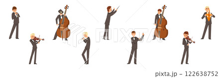 Man Character Musician Play Musical Instrument Vector Set 122638752