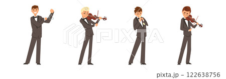 Man Character Musician Play Musical Instrument Vector Set 122638756
