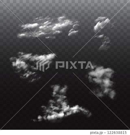 Realistic clouds set on transparent background 122638815