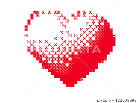 Red pixel heart icon isolated on background in oldschool 3D style 122638998