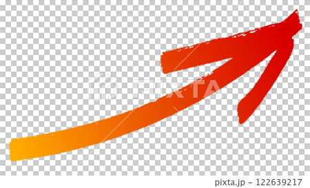 向右上方上升的箭頭 - 具有動態的魔法手繪風格 - 橙色和紅色漸變版本 向右上方上升的箭頭 - 具有動態的魔法手繪風格 - 橙色和紅色漸變版本 122639217