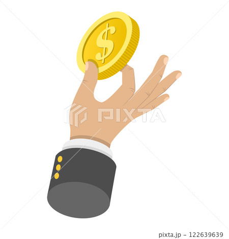 3D Isometric Flat Vector Illustration of Hands Holding Money in Various Forms, Coins, Banknotes, and Cash. Item 10 122639639