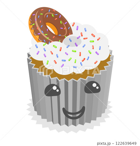 3D Isometric Flat Vector Set of Cute Kawaii Foods, Funny Characters. Item 5 122639649