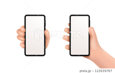 3d hands holding smartphone with blank screen 122639767