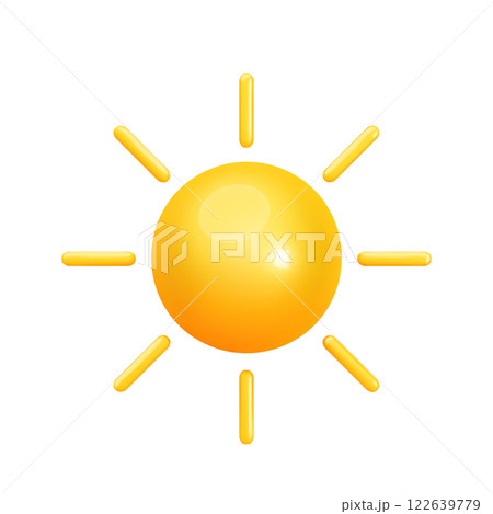 Yellow glossy sun icon with rays in realistic style 122639779
