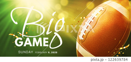 Big game championship banner with realistic 3d rugby ball 122639784