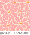 Groovy chamomile flowers seamless vector pattern. Floral background in 1970s Hippie retro style. Flower Power. 122640003