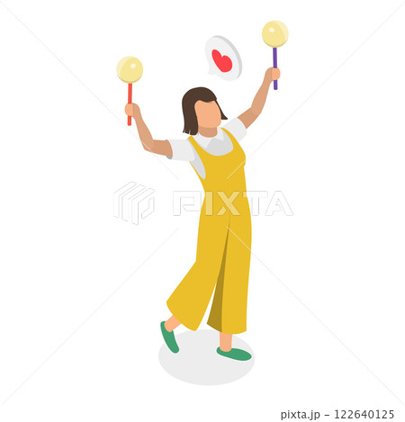 3D Isometric Flat Vector Illustration of K Pop Music Fans, Supporters displaying placards at event.. Item 2 122640125