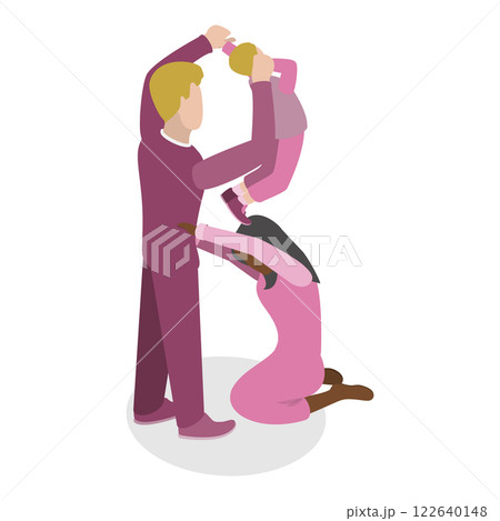 3D Isometric Flat Vector Set of English Alphabet with People, ABC Letters. Item 25 122640148