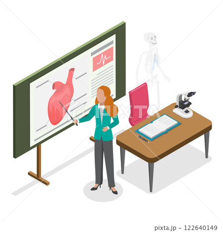 3D Isometric Flat Vector Set of School Teachers, Lecturers Teaching in Class. Item 2 122640149