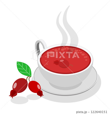 3D Isometric Flat Vector Set of Tea Types, Beverages With Herbal Ingredients. Item 2 122640151