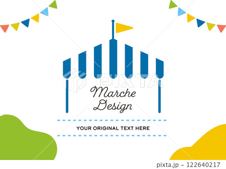 テントとガーランドや旗のアイコン　ベクターイラストタイトル背景　イベント用ポスター素材　ナチュラルで 122640217