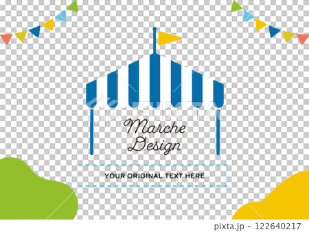 テントとガーランドや旗のアイコン　ベクターイラストタイトル背景　イベント用ポスター素材　ナチュラルで 122640217