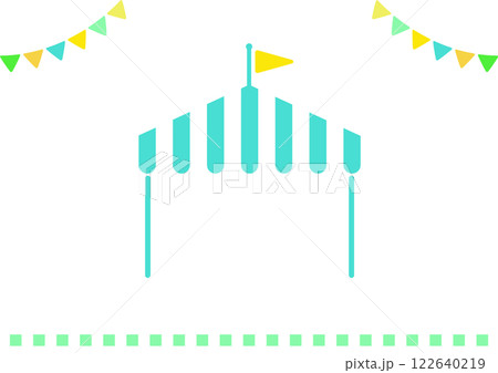テントとガーランドや旗のアイコン　ベクターイラストタイトル背景　イベント用ポスター素材　ナチュラルで 122640219