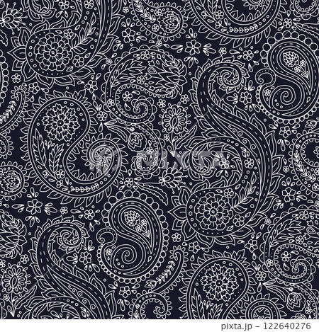 Monohcrome seamless pattern with Paisley motifs Monohcrome seamless pattern with Paisley motifs 122640276