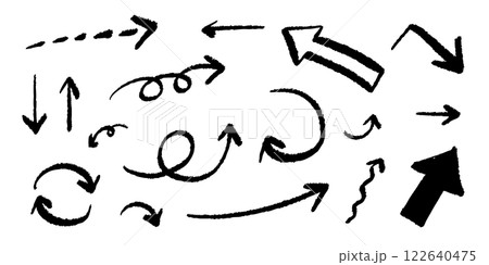 ベクターのペンの手書きの矢印セット 白黒 122640475