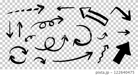 ベクターのペンの手書きの矢印セット 白黒 122640475